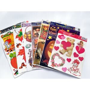 Vintage 90s 2000s Y2K Seasonal Holiday Window Clings Lot